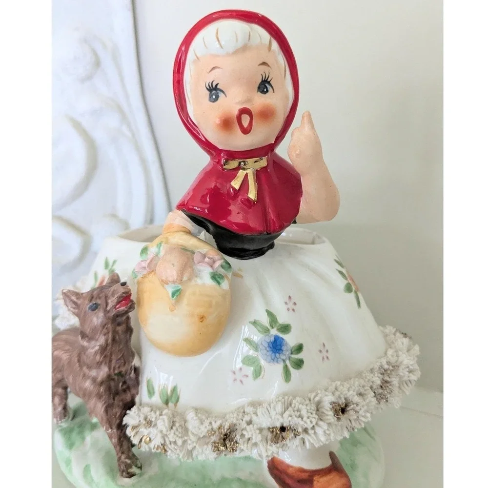 Vintage‎ Relpo Little Red Riding Hood Planter SW910 Japan Kitsch Spaghetti Trim